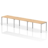 Impulse Single Row 3 Person Bench Desk W1400 x D800 x H730mm Maple Finish Silver Frame - IB00330 DD
